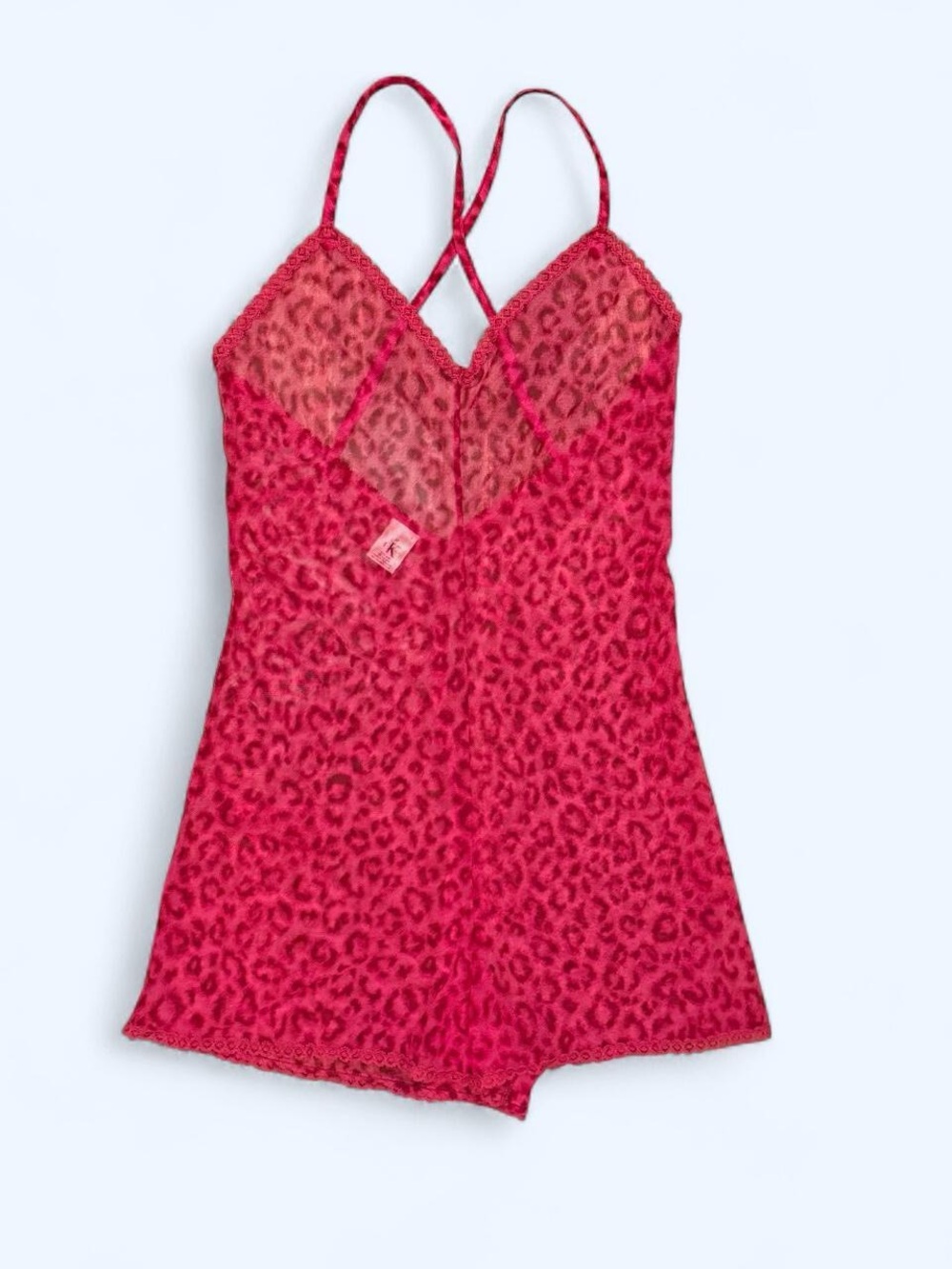 Vintage Y2K Calvin Klein Leopard Lace-Trim Chemise Romper Teddy